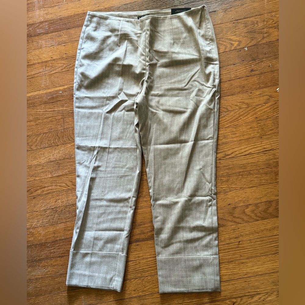 NWT Chico's Pinstripe Ankle Cropped Pants Taupe Black Label Size 10